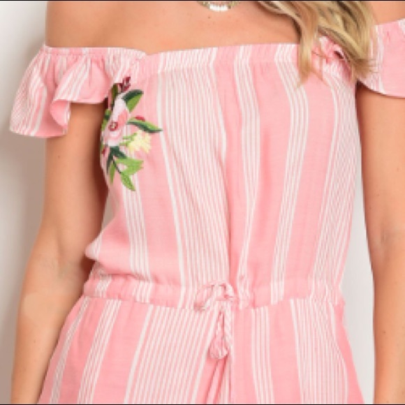 Pink & white Striped ruffle OTS tunic dress NEW! - Picture 3 of 8